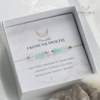Bransoletka Perła Pierwsza Komunia Święta - miętowa z Perłą - Pamiątka Pierwszej Komunii Świętej