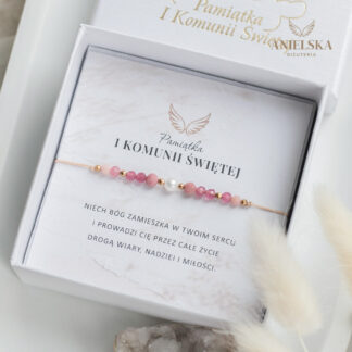 Bransoletka Perła Pierwsza Komunia Święta - różowa z Perłą - Pamiątka Pierwszej Komunii Świętej