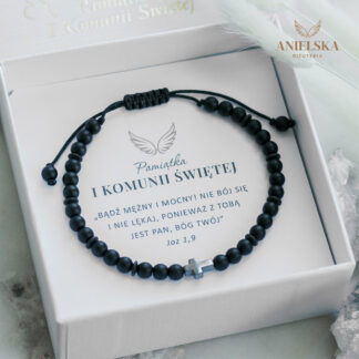 Różaniec Bransoletka matowa dla Chłopca Pierwsza Komunia Święta - Onyks i Hematyt Pamiątka Pierwszej Komunii Świętej