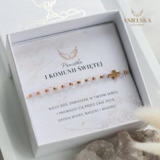 Bransoletka Różaniec Pierwsza Komunia Święta - Ametyst Lawendowy - Pamiątka Pierwszej Komunii Świętej