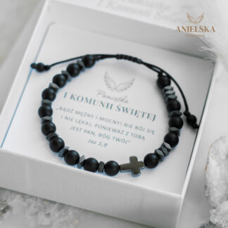 Różaniec Onyks Bransoletka matowa dla Chłopca Pierwsza Komunia Święta - Pamiątka Pierwszej Komunii Świętej