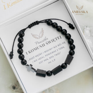 Bransoletka z surowym Turmalinem dla Chłopca Pierwsza Komunia Święta - Pamiątka Pierwszej Komunii Świętej