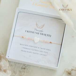 Bransoletka Serce Pierwsza Komunia Święta - Masa Perłowa i Opal - Pamiątka Pierwszej Komunii Świętej